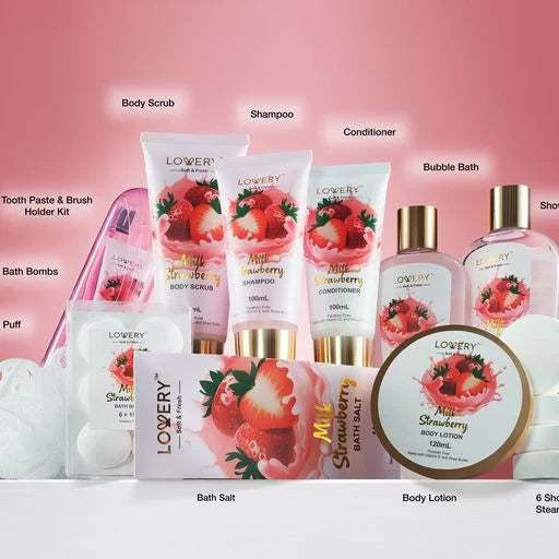 Home Spa Kit Gift Set - Strawberry Milk Bath Set, 25 Pieces