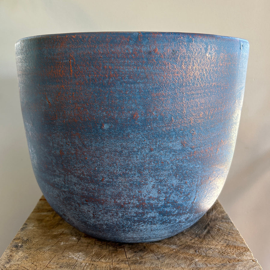Medium Round Blue Ceramic Pot 10in